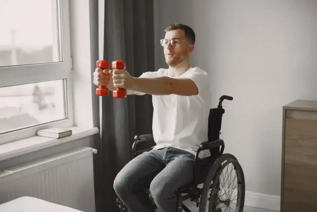 Image of man doing exercise in his wheelchair to aid weight loss York